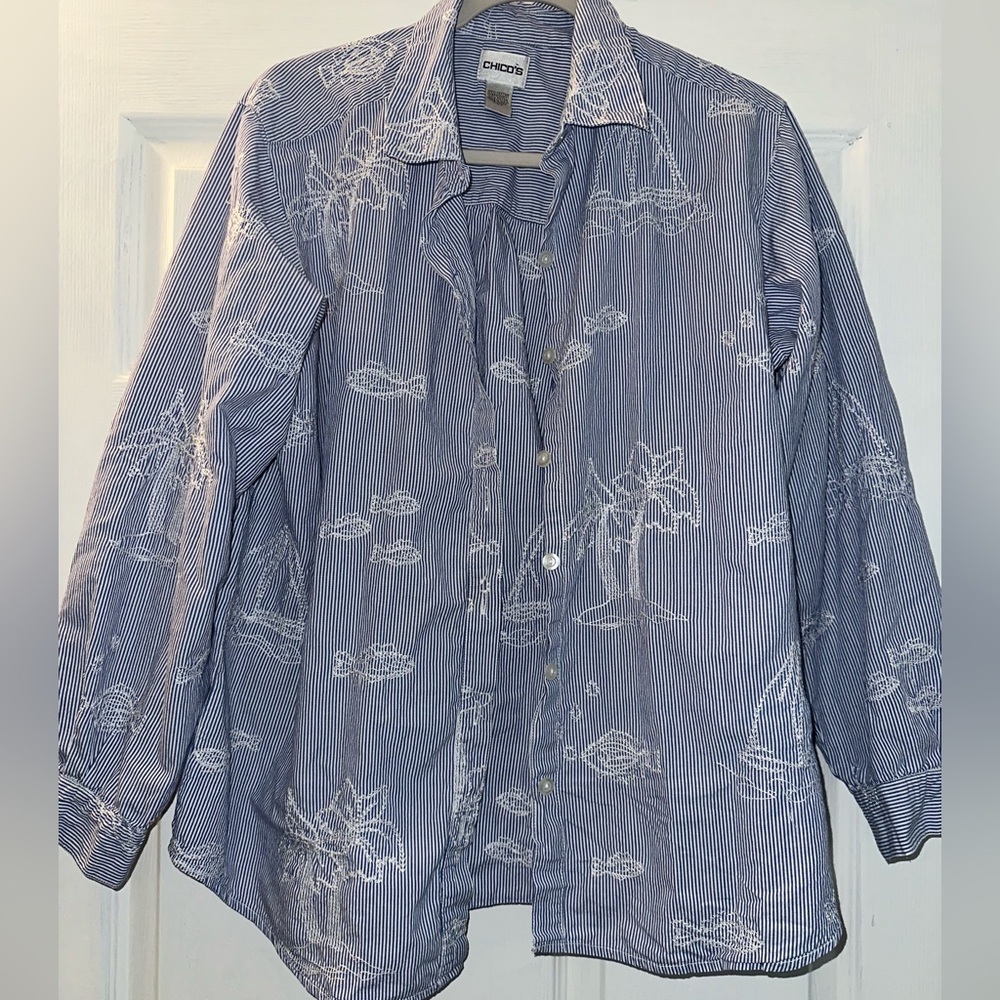 Chico’s women’s blue and white the striped button up shirt